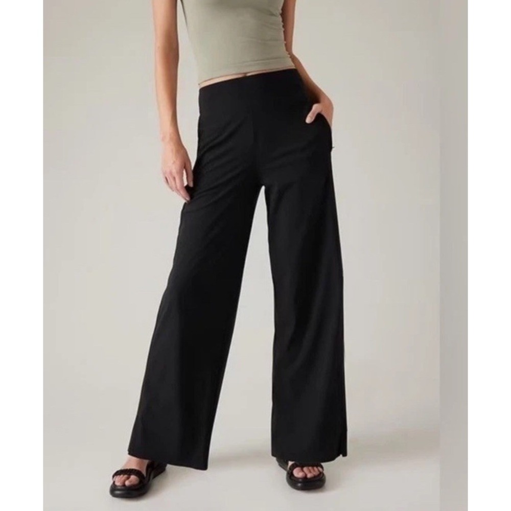 Athleta Cosmic Wide Leg Pant Black Size 12 #587316 Pockets Stretch Minimalist